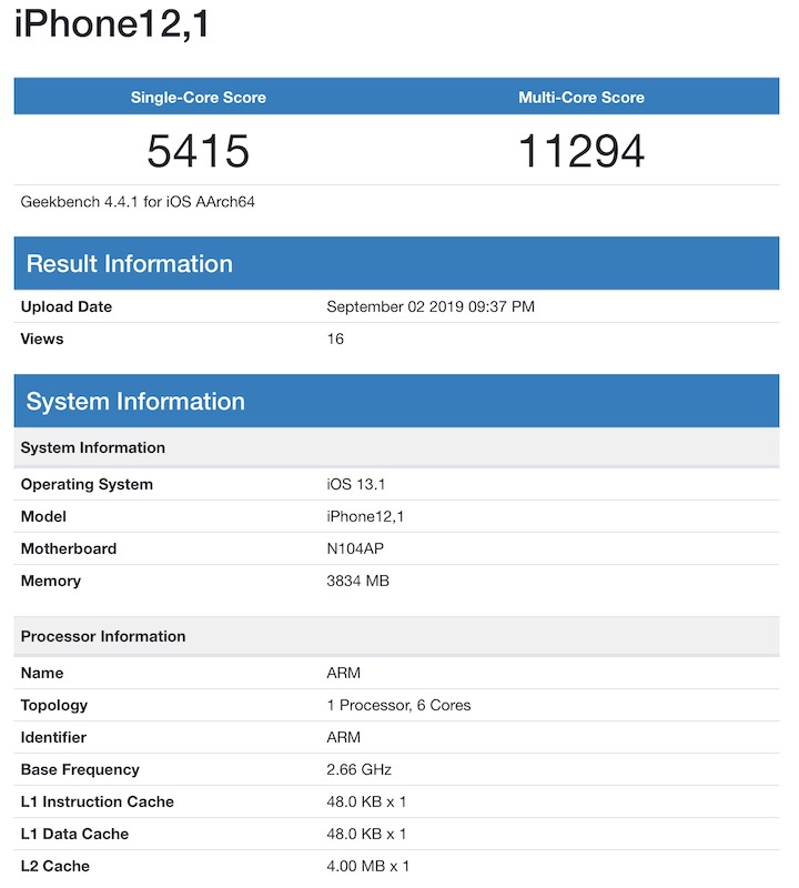 iphone xr 2019 geekbench